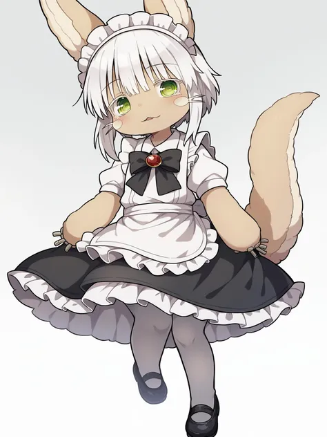 score_9, score_8_up, score_7_up, source_anime,
1girl, solo, <lora:nanachi_PONY_ver2_epoch-000015:0.8> nanachi-helmetless,narehate, nanachi (made in abyss),green eyes,white hair,sidelocks,short hair,furry,tail,animal ears,
black skirt, plaid, plaid skirt, oversized clothes, black tie, striped tie, white shirt, school uniform, puffy sleeves, short sleeves, hands hidden under sleeves, black pantyhose
maid, oversized clothes, frills, white shirt, long shirt, puffy sleeves, very long sleeves, black bow tie, bow tie brooch, maid headdress, maid apron, white pantyhose, black shoes