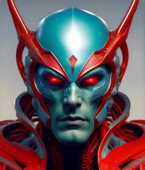 Solid thick super muscly male alien portrait, translucent red helmet, pale blue skin, ultra realistic, intricate details, looper artifacts, half cyborg, highly detailed by peter mohrbacher, allen williams, hajime sorayama, wayne barlowe, boris vallejo, aaron horkey, gaston bussiere