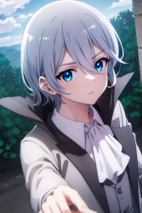 fruitofevolutiondestra, <lora:fruitofevolution destra s2-lora-nochekaiser:1>,
destra, short hair, blue eyes, hair between eyes, grey hair, male focus,
BREAK shirt, long sleeves, white shirt, grey hair, open clothes, vest, coat, ascot, black coat, white ascot,
BREAK outdoors, nature, forest, sun, sky, clouds,
BREAK looking at viewer,
BREAK <lyco:GoodHands-beta2:1>, (masterpiece:1.2), best quality, high resolution, unity 8k wallpaper, (illustration:0.8), (beautiful detailed eyes:1.6), extremely detailed face, perfect lighting, extremely detailed CG, (perfect hands, perfect anatomy),