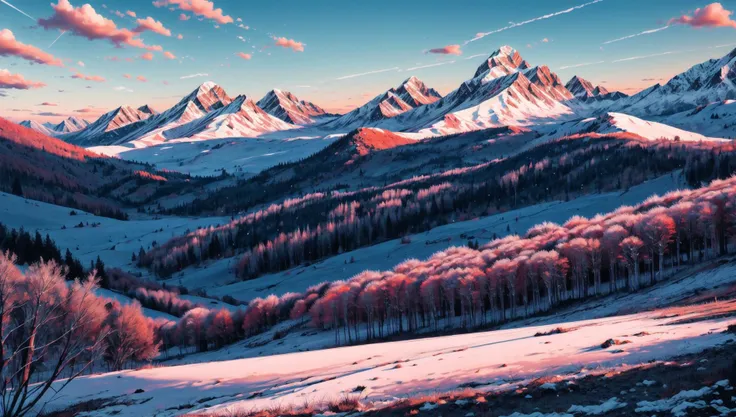 ((masterpiece:1.4,best quality)), cloud, outdoors
(mountains), spring glade, scenery, sky, winter,
(early morning:1.4),morning red, high detail, abundant, 8k, high detail, wallpaper,
<lora:more_details:1.5>, <lora:geometric_shapes:1>
