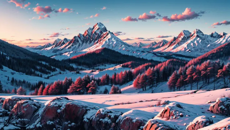 ((masterpiece:1.4,best quality)), cloud, outdoors
(mountains), spring glade, scenery, sky, winter,
(early morning:1.4),morning red, high detail, abundant, 8k, high detail, wallpaper,
<lora:more_details:1.5>, <lora:geometric_shapes:1>