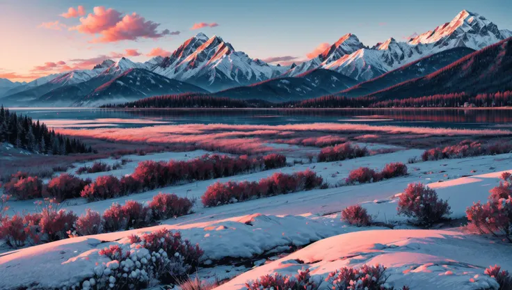 ((masterpiece:1.4,best quality)), cloud, outdoors
(mountains), spring glade, scenery, sky, winter,
(early morning:1.4),morning red, high detail, abundant, 8k, high detail, wallpaper,
<lora:more_details:1.5>, <lora:geometric_shapes:1>