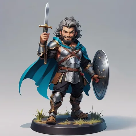 Cowboy Shot,(best quality),original,portrait,midday,(male:1.1) knight,sword and shield,armor,(old),smile,bule cape,short grey hair,beard,medieval fantasy,muscular,scenery,<lora:GoodHands-vanilla:1>,<lora:Designer_BlindBox:0.5>,chibi,<lora:UnlimitedBladeWorks1.6:1>,