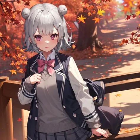 (mksks style, detailed background:1.1), solo, comfy, (outdoors, spring \(season\), autumn:1.3), long sleeves, rikkaPerson  <lora:KoharuRikka:1>