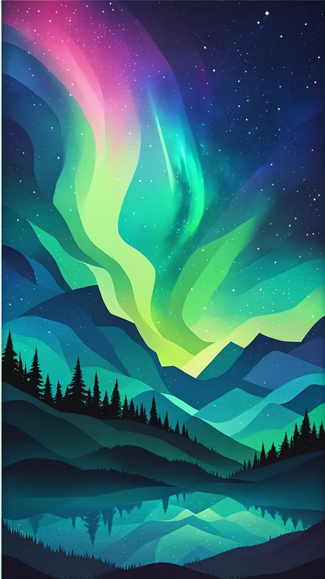 quilt art style, starry sky. aurora.