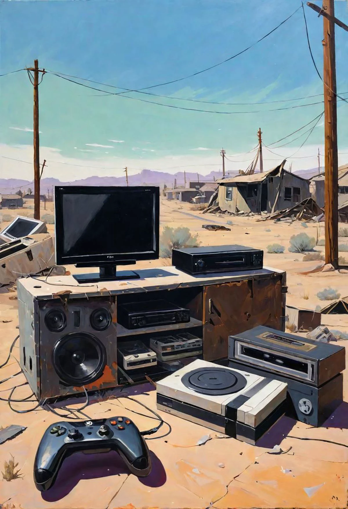 acrylic on panel, USA home, Consoles device wasteland