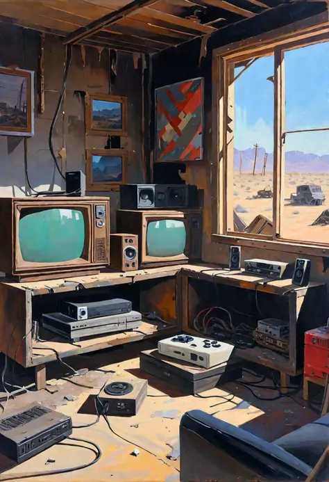 acrylic on panel, USA home, Consoles device wasteland