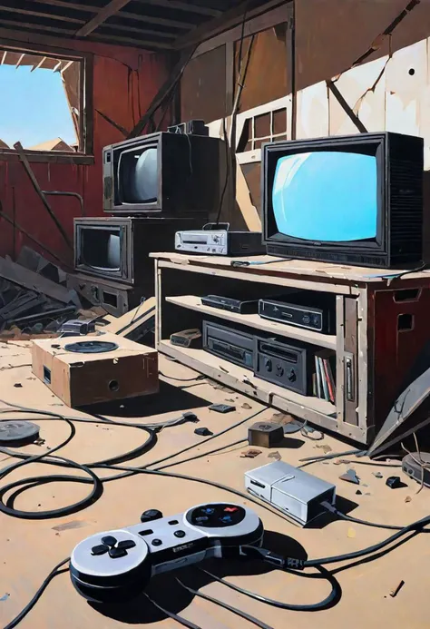 acrylic on panel, USA home, Consoles device wasteland