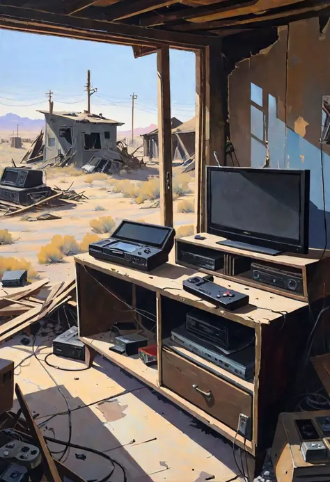 acrylic on panel, USA home, Consoles device wasteland