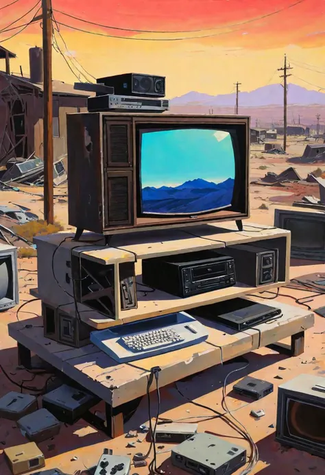 acrylic on panel, USA home, Consoles device wasteland