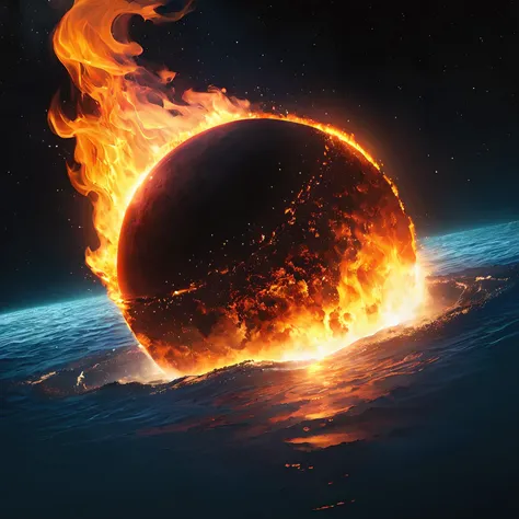 The bottom of the ocean, dark as space. a burning fireball.