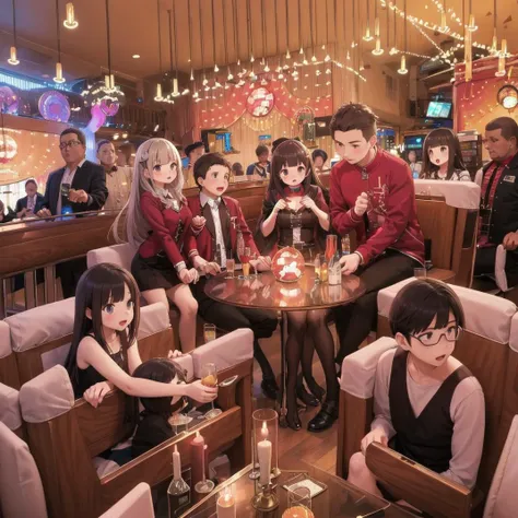best quality, ultra-detailed, illustration, glasses,
missosaka, multiple girls, multiple boys, crowd, sitting, lights, scenery, table, chair, chandelier, couch, indoors
<lora:MissOSAKA_SD15_V1:1>