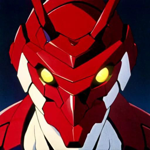 avatar, portrait, close up, overly detailed, Anime screencap, 1990s_\(style\), Evangelion anime style, Masterpiece, best quality, perfect anatomy, perfect lighting, perfect focus, vibrant, 1robot, mecha, solo, evaunit, miata, eunos roadster, anthro, red, ((no humans,)) action pose, mid-air, massive, giant, landscape is the cityscape of tokyo-3, nighttime, pitch black sky