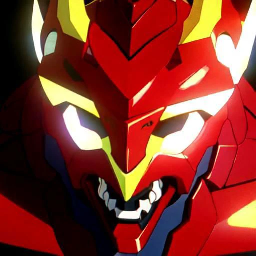 avatar, portrait, close up, overly detailed, Anime screencap, 1990s_\(style\), Evangelion anime style, Masterpiece, best quality, perfect anatomy, perfect lighting, perfect focus, vibrant, 1robot, mecha, solo, evaunit, miata, eunos roadster, anthro, red, ((no humans,)) action pose, mid-air, massive, giant, landscape is the cityscape of tokyo-3, nighttime, pitch black sky