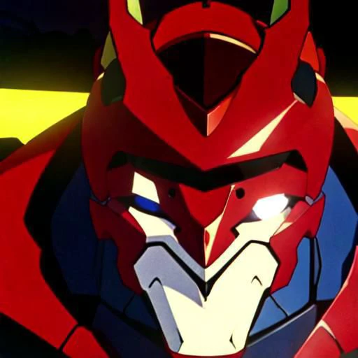 avatar, portrait, close up, overly detailed, Anime screencap, 1990s_\(style\), Evangelion anime style, Masterpiece, best quality, perfect anatomy, perfect lighting, perfect focus, vibrant, 1robot, mecha, solo, evaunit, miata, eunos roadster, anthro, red, ((no humans,)) action pose, mid-air, massive, giant, landscape is the cityscape of tokyo-3, nighttime, pitch black sky