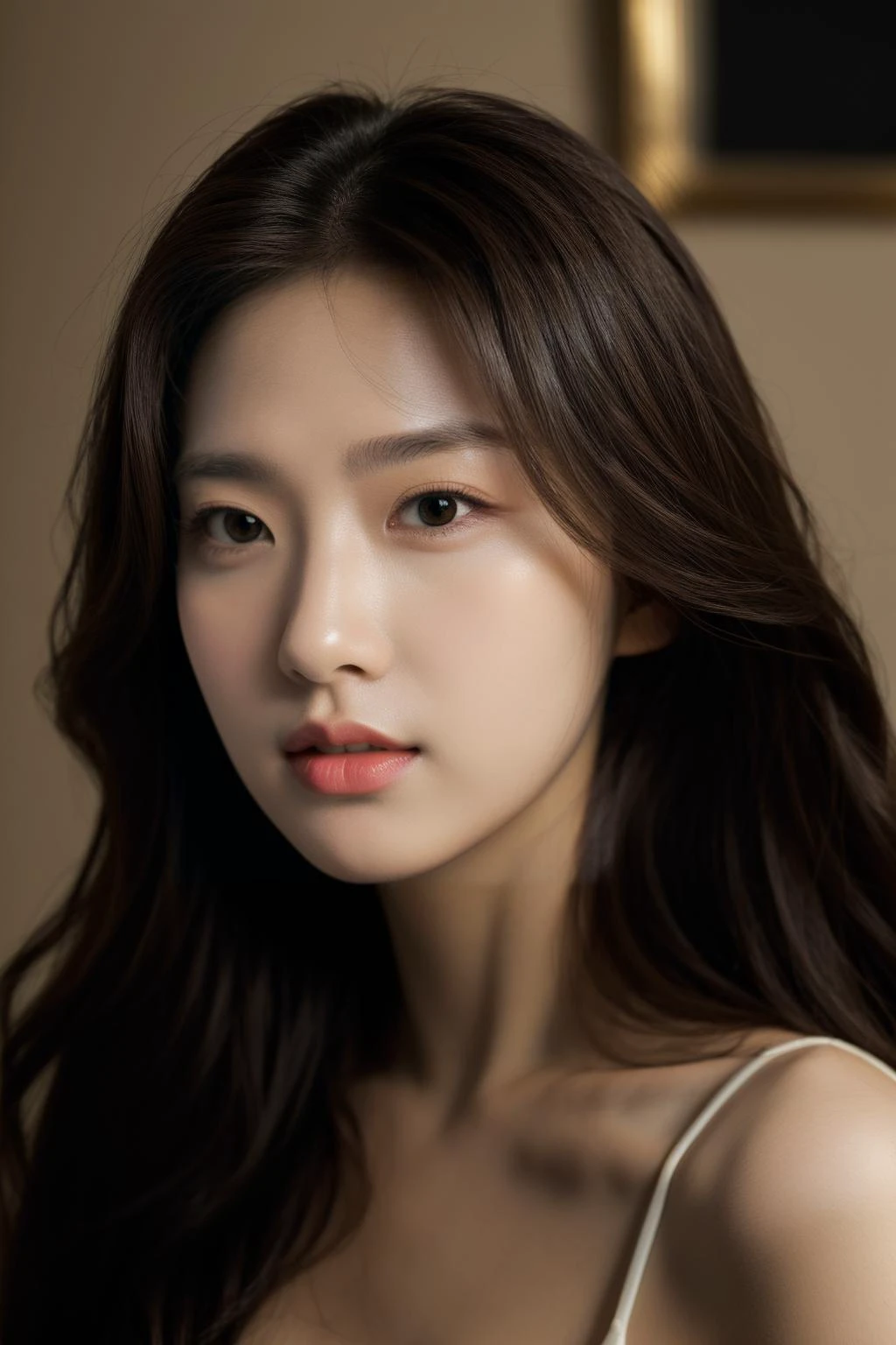 (masterpiece:1.35), (best-quality:1.4), 8k, ultra-detailed, photography, (ultra-realistic:1.4), 1girl, (portrait), (in love, in love expression:0.7), looking at viewer, (brown eyes:1.2), (long hair), deep v dress, room, (balanced photo, balanced exposure:1.2), <lora:VividColorDetail_v3_LCM:1>