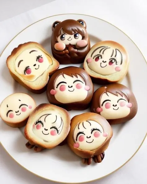 <lora:CSTB_v1:0.6>, lying, food, no humans, animal, looking up, :<, painting (medium), animal focus, bread, food focus, still life,  mascot, |_|, chibi