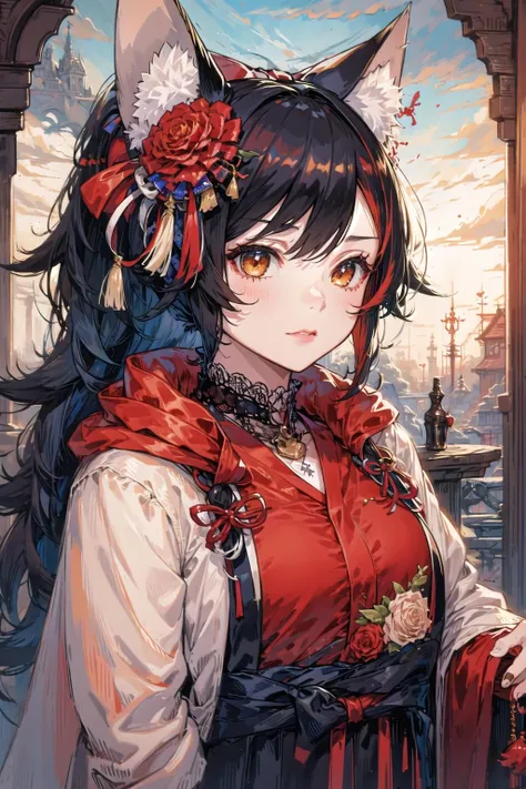 (highly detailed:1.3),
1girl, solo, looking at looking at viewer,
<lora:mio:1>, miofancy, hair flower, hair bow, wolf tail, high ponytail, very long hair, portrait, kimono,
Ultra-detail, (highres:1.1), best quality, (masterpiece:1.3), cinematic lighting, <lora:Elldreths_15GrimReaper_LoRA:1>, grim reaper style,