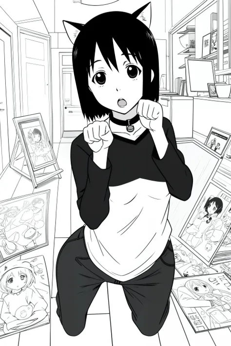 Ms. Hanako, 1girl,chibi,Black Hair, Iris, No nose,(Completely naked:1.2),lie,posing,