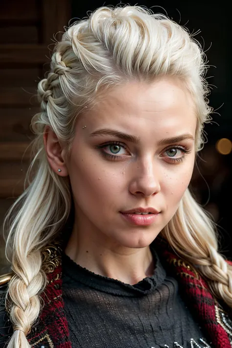 best quality, masterpiece,
(photorealistic:1.25),
portrait photo of adult female, (highly detailed face),
norse mythology,
white_hair, french_braid mohawk,
sharp details, (high detail skin),
skin pores,
hdr, professional studio photography, <lora:add_detail:0.5>