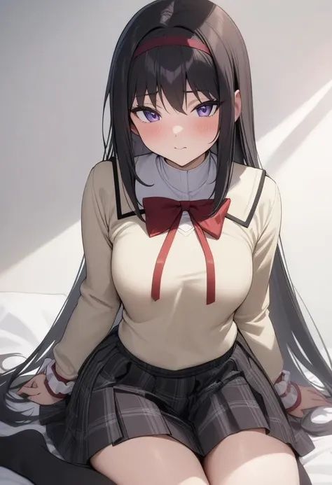 masterpiece,best quality,very aesthetic,absurdres,<lora:magica_2girl:1>,akemi_homura,mitakihara_school_uniform,