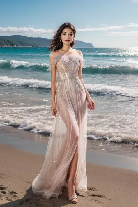 1 woman, detailed, realistic, standing, full body shot, scenic view, beach, high waves
<lora:Detailed Dress By Stable Yogi:0.6> detailed long dress