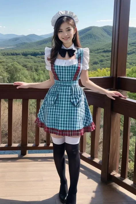 1 woman, detailed, realistic, standing, full body shot, scenic view
<lora:Maid Dress 2 By Stable Yogi:0.8> turquoise plaid maid dress, apron, thighhighs