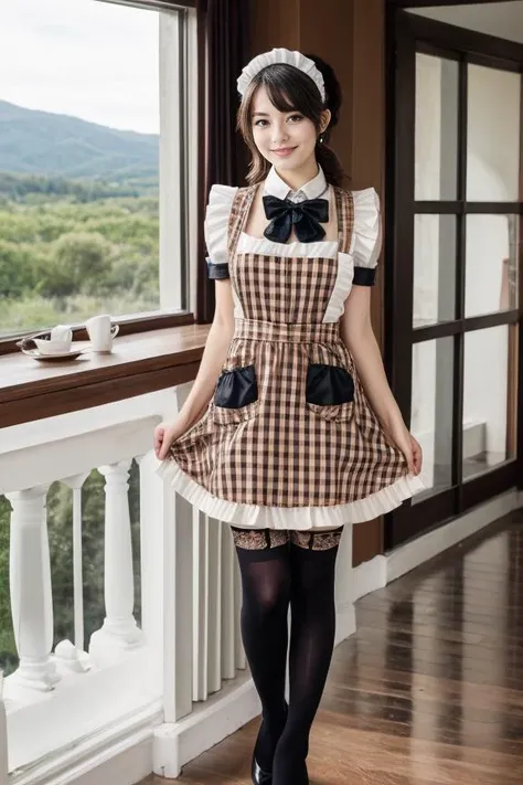 1 woman, detailed, realistic, standing, full body shot, scenic view
<lora:Maid Dress 2 By Stable Yogi:0.8> orange plaid maid dress, apron, thighhighs