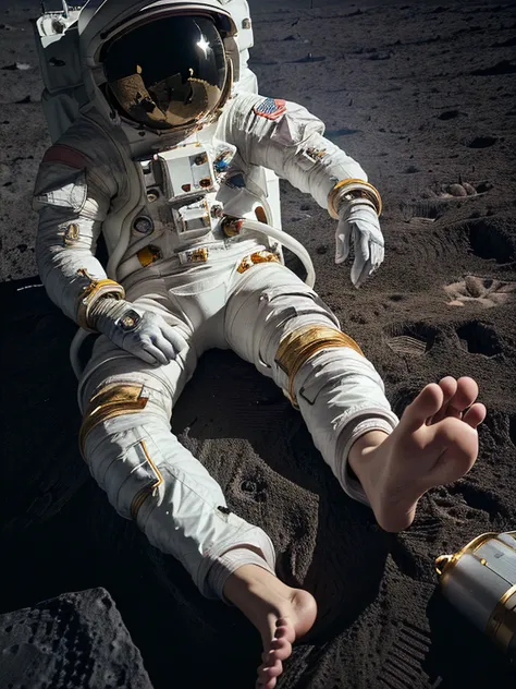 an astronaut wearing a white space suit with gold face shield is laying on the ground (on the surface of the moon:1.2) and (giving a footjob:1.3), pov footjob, naked man laying pov crotch, (barefoot, feet, toes:1.4), starry sky background, earthrise
<lora:footjob_noside_noshoes_6x4-000004:0.8>