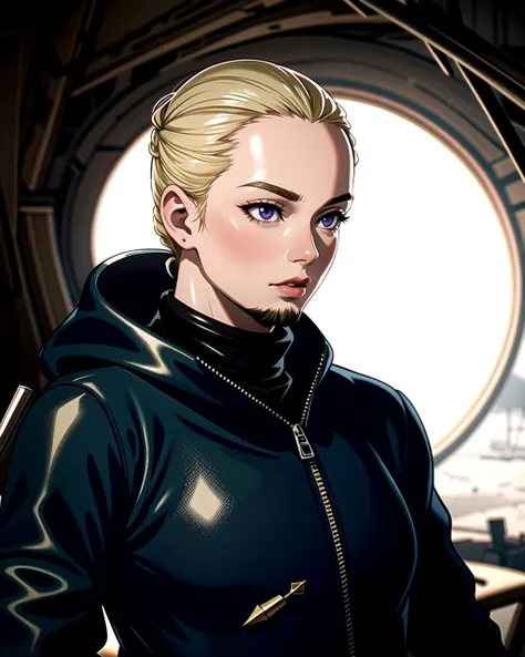 ((masterpiece), best quality, high quality, professional quality, highly detailed, highres, perfect lighting, natural lighting), seamless, Mech suit, desolate post-apocalyptic wasteland, Galactic council chamber, Art prints,Ranger Nocking an arrow and taking careful aim, Savior, Short, Toned, Round Face, Tan Skin, Blonde Hair, purple Eyes, Straight Nose, Full Lips, Sharp Chin, Circle Beard, Bald, Slicked Back, A dark, foreboding swamp, filled with twisted, gnarled trees and dangerous creatures, <lyco:locon_perfecteyes_v1_from_v1_64_32:0.6>