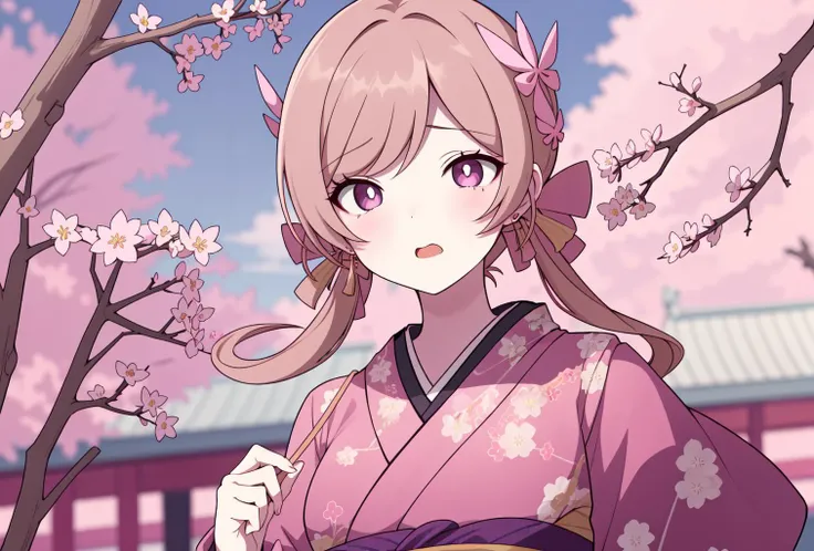 <lora:under_heorine:0.35>, under_heorine, 1girl, solo, japanese temple background, cherry blossoms,, (masterpiece:1.2), (best quality:1.15), extremely detailed, perfect lighting, Original Characters, Natural Volumetric Lighting And Best Shadows, Deep Depth Of Field, Sharp Focus, Portrait Of Stunningly Beautiful Girl, ((beautiful detailed face)), ((japanese clothes, kimono, obi, sash, tabi)), wide sleeves, floral print, (alternate costume)