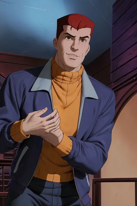 absurdres, eddie brock, jacket, turtleneck, upper body <lora:Eddie Brock_v1:1>