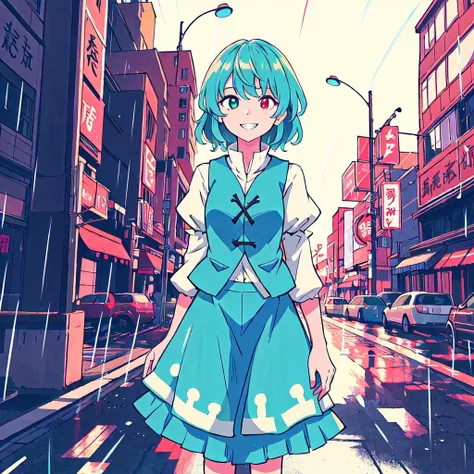 (tatara kogasa, touhou),(1girl, solo, silhouette, taipei, city, rain, standing, on street, shadowdrawing, high contrast, mirth, heterochromia,  one red eye,), (masterpiece:1.2, best quality, raytracing, raytraced shadow, raytraced reflection, cowboy shot,) , high quality,from front, facing viewer, looking at viewer,  <lora:GoodHands-beta2:1> , light grin, perfect hand,  <lora:thickerLinesAnimeStyle_loraVersion:0.5>  <lyco:[LoHa] Vines あおふじ青藤 Style (With multires noise version):0.7>