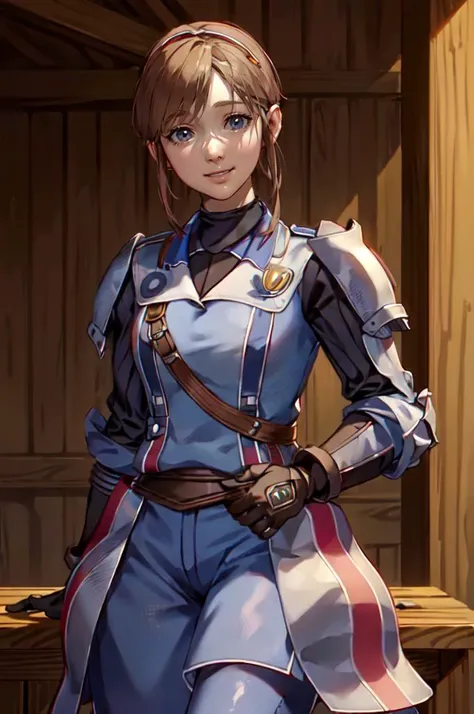 solo, smile, <lora:Sherry:0.9> Sherry Birkin, light particles, <lora:gallia_uniform_80:0.75> gallia_uniform,, ultra detailed, masterpiece, best quality, aesthetic, detailed,