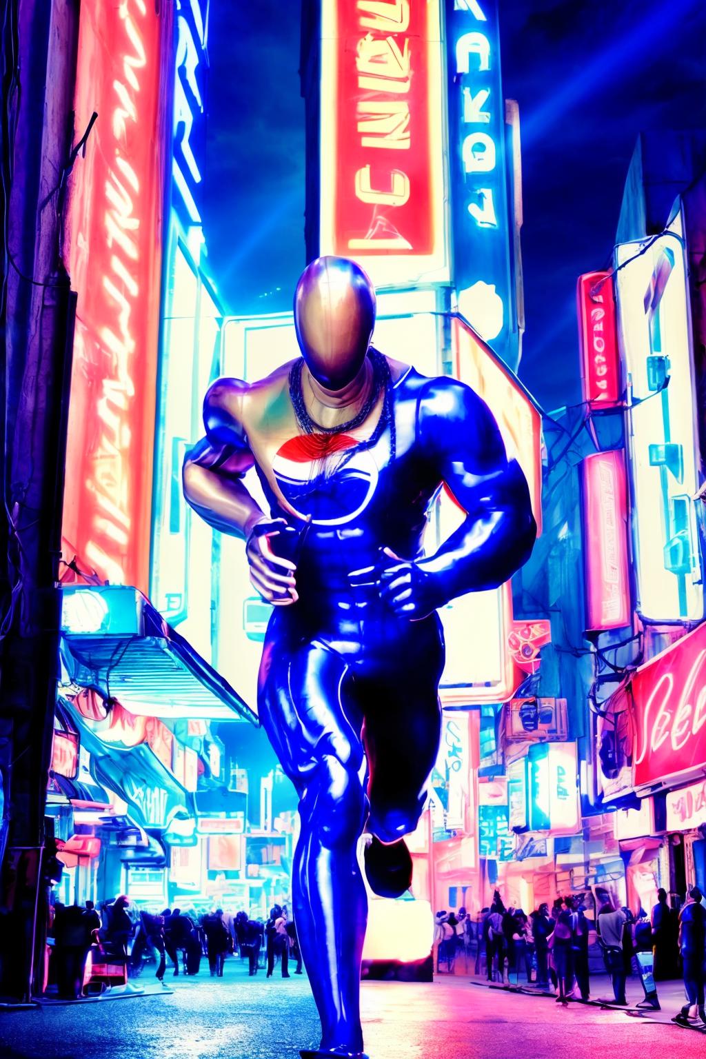 Arafed image of a man in a blue suit running down a city street - SeaArt AI