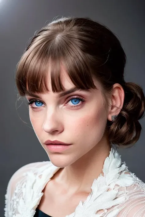portrait of skswoman, withdrawn , wearing haute couture , with Wispy bangs , background dungeon epic (photo, studio lighting, hard light, sony a7, 50 mm, matte skin, pores, colors, hyperdetailed, hyperrealistic), <lyco:Barbara PalvinV2:1.1>