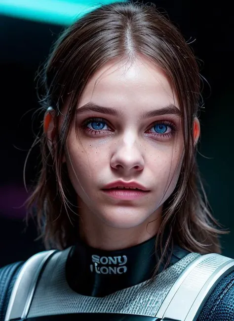 portrait of skswoman, ecstatic , wearing t-shirt , with Long layers , background cyberpunk city epic (photo, studio lighting, hard light, sony a7, 50 mm, matte skin, pores, colors, hyperdetailed, hyperrealistic), <lyco:Barbara PalvinV2:1.1>