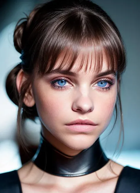 portrait of skswoman, withdrawn , wearing haute couture , with Wispy bangs , background dungeon epic (photo, studio lighting, hard light, sony a7, 50 mm, matte skin, pores, colors, hyperdetailed, hyperrealistic), <lyco:Barbara PalvinV2:1.1>