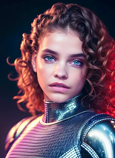 portrait of skswoman, shocked , wearing luxury fashion , with Curly hair , background fantasy city epic (photo, studio lighting, hard light, sony a7, 50 mm, matte skin, pores, colors, hyperdetailed, hyperrealistic), <lyco:Barbara PalvinV2:1.1>