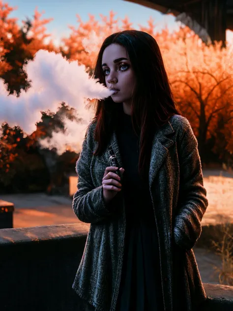 a side profile portrait of a beautiful young lady exhaling thick creamy smoke from her open mouth, smoke drifts and dances and weaves majesticly in the cool futuristic night light. She has thick long black hair and she is wearing dark Ray-ban sunglasses. Taken by professional photographer using a canon 5D mark 3. Extremely detailed and colourful --ar 2:3 --v 6.0 --style raw --s 750