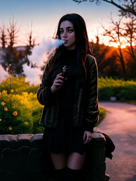 vapingnation, 1girl, solo, smoke, smoking, holding, professional photo, natural light, highly detailed, (highly detailed background), detailed textures, wide angle, 8k, HDR, professional photoshoot, high quality photo, realistic photo, realistic shadows, detailed shadows, realistic proportions, <lora:VapingNation:0.8>, slate atmosphere, cinematic, dimmed colors, dark shot, muted colors, film grainy, lut, spooky