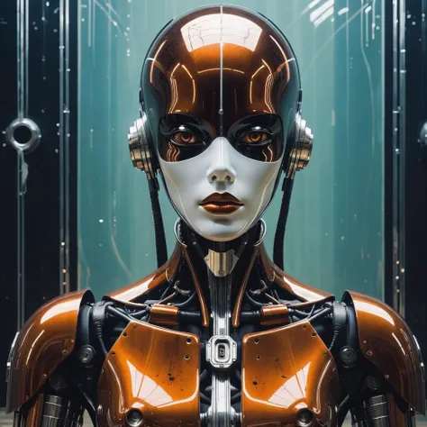 Minimalist style science fiction photography, analog,  calm  half-demon wizard robot, by Stephan Martiniere and Moebius , in the style of Adrian Ghenie, hyper detailed, intricate, poster art, Artstation, reflective mercury armor plating, RAW photograph,   (intricate details, masterpiece, best quality:1.4), dark, highly detailed, gritty, grungy, insane details, [gothic futurism], [afro-futurism],
 <lora:Artists_Edge-000006:0.4>, (Scratches, nicks, dents, scuffs, rusted, grime, grit) rusted metals, chrome reflections, . Simple, clean, uncluttered, modern, elegant