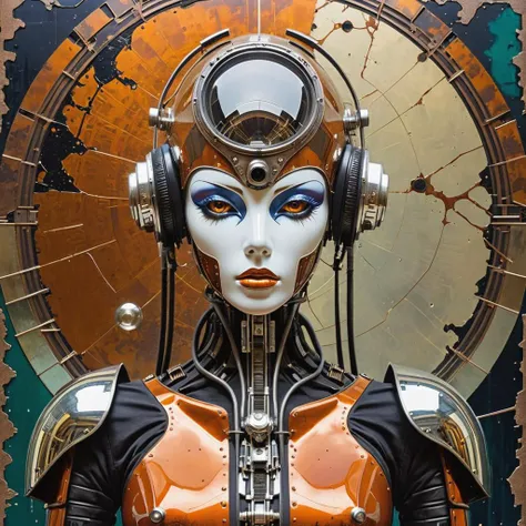 Papercut collage of science fiction photography, analog,  calm  half-demon wizard robot, by Stephan Martiniere and Moebius , in the style of Adrian Ghenie, hyper detailed, intricate, poster art, Artstation, reflective mercury armor plating, RAW photograph,   (intricate details, masterpiece, best quality:1.4), dark, highly detailed, gritty, grungy, insane details, [gothic futurism], [afro-futurism],
 <lora:Artists_Edge-000006:0.4>, (Scratches, nicks, dents, scuffs, rusted, grime, grit) rusted metals, chrome reflections, . Mixed media, textured paper, overlapping, asymmetrical, abstract, vibrant