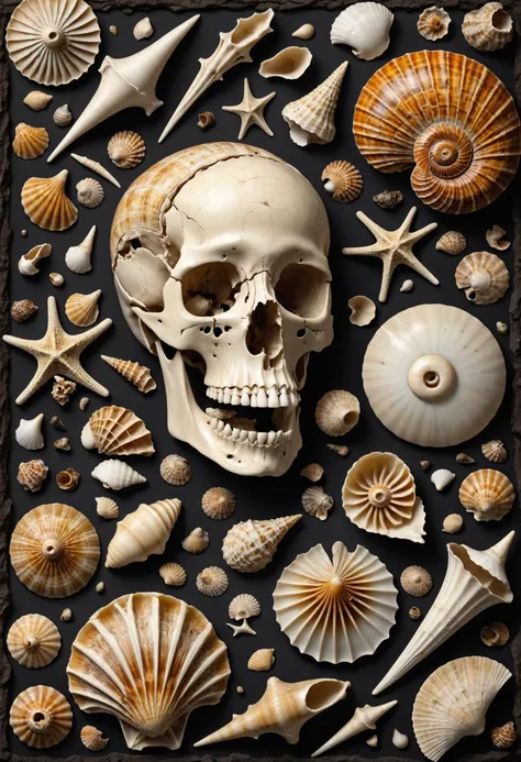 masterpiece, best quality, 8k, professional , by famous artist , trending on artstation, intricated details, detailed, realsitic, boekh , photorealistic, dark shadows, natural light, dramatic, source realistic, Fossilized Shells and Bones: Photograph the intricate details and textures of fossilized shells and bones, evoking a sense of ancient and forgotten life.