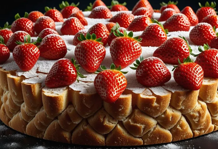 masterpiece, best quality, 8k, professional , by famous artist , trending on artstation, intricated details, detailed, realsitic, boekh , photorealistic, dark shadows, natural light, dramatic, source realistic, Food Textures - Close-ups of food, like the surface of a strawberry, the patterns in bread crust, or the crystalline structures of sugar or salt, reveal surprising textures and patterns.