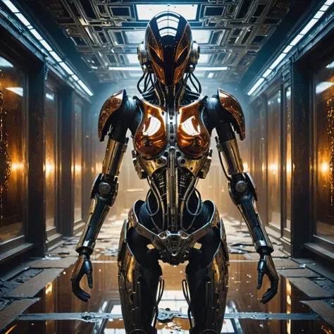 Long exposure photo of science fiction photography, analog,  calm  half-demon wizard robot, by Stephan Martiniere and Moebius , in the style of Adrian Ghenie, hyper detailed, intricate, poster art, Artstation, reflective mercury armor plating, RAW photograph,   (intricate details, masterpiece, best quality:1.4), dark, highly detailed, gritty, grungy, insane details, [gothic futurism], [afro-futurism],
 <lora:Artists_Edge-000006:0.4>, (Scratches, nicks, dents, scuffs, rusted, grime, grit) rusted metals, chrome reflections, . Blurred motion, streaks of light, surreal, dreamy, ghosting effect, highly detailed