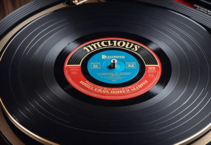 masterpiece, best quality, 8k, professional , by famous artist , trending on artstation, intricated details, detailed, realsitic, boekh , photorealistic, dark shadows, natural light, dramatic, source realistic, Macro view of a vinyl record's grooves