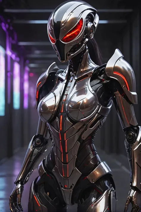Watercolor painting a stunning robotic wonder, female shaped, [voluptuous:1.2], nice cleavage, thin waist, reflections of the  tech war appear in her reflective, multicolored chrome armor, red and violet neon light strands in place of hair , (futuristic war zone, dark atmosphere) dusk, windy, dusty, scratches, nicks, , (detailed grungy shock art) chrome face, segmented design, [colorful LED lighting under translucent chassis],   slick technical, black armor, chrome accents, hairless, [red nebula in the far distance] parts of a dystopia buried,, A professional photograph of a scorpion like robotic creature, biped, facing the camera, looking at us, segmented exoskeleton design, muscle bound, sleek curved lines, dark grey slate and white plastic chassis, hammered bronze floor, (rusted gold and silver robotic parts), (an ambient occlusion render:1.56). , [[[muted colors race through the chassis in tiny channels of led light:0.25]]], [[back lit]], Cinematic photography. vivid color, extreme details, reflective gold parts inside cracks, amber backlighting, ,(scuffs, dents, and scratches on plastics,1.3), extreme realism,  <lora:EdobScorpion_v1.0:0.45> Super-Bots, [[[was-diablo]]] <hypernet:TG-Hot-Bots-LV2:1> <lora:cyberfusion:0.31> [[[cyberfusion]]],, Made of futuristic materials with reflective textures),  [white, silver, mixed color accents], [tiny led lights set beneath translucent chassis sections] hyper realistic, real plastic textures, (scuffs, scratches, [[cracks]] on plastics),  sleek curved lines, year 3000 technology, [copper circuit lines], (an ambient occlusion render:1.1). . Vibrant, beautiful, painterly, detailed, textural, artistic