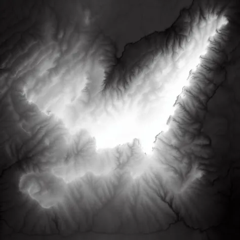 black and white, Hight Map, mountain, single mountain, <lora:Height Map_V03_03:1>