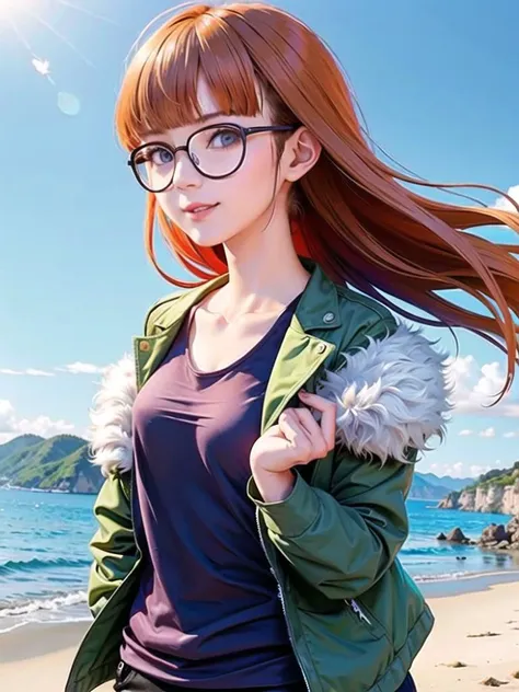 1girl, solo,(best quality),(masterpiece:1.1),upper body, looking_at_viewer, green jacket, cute, clear facial skin,